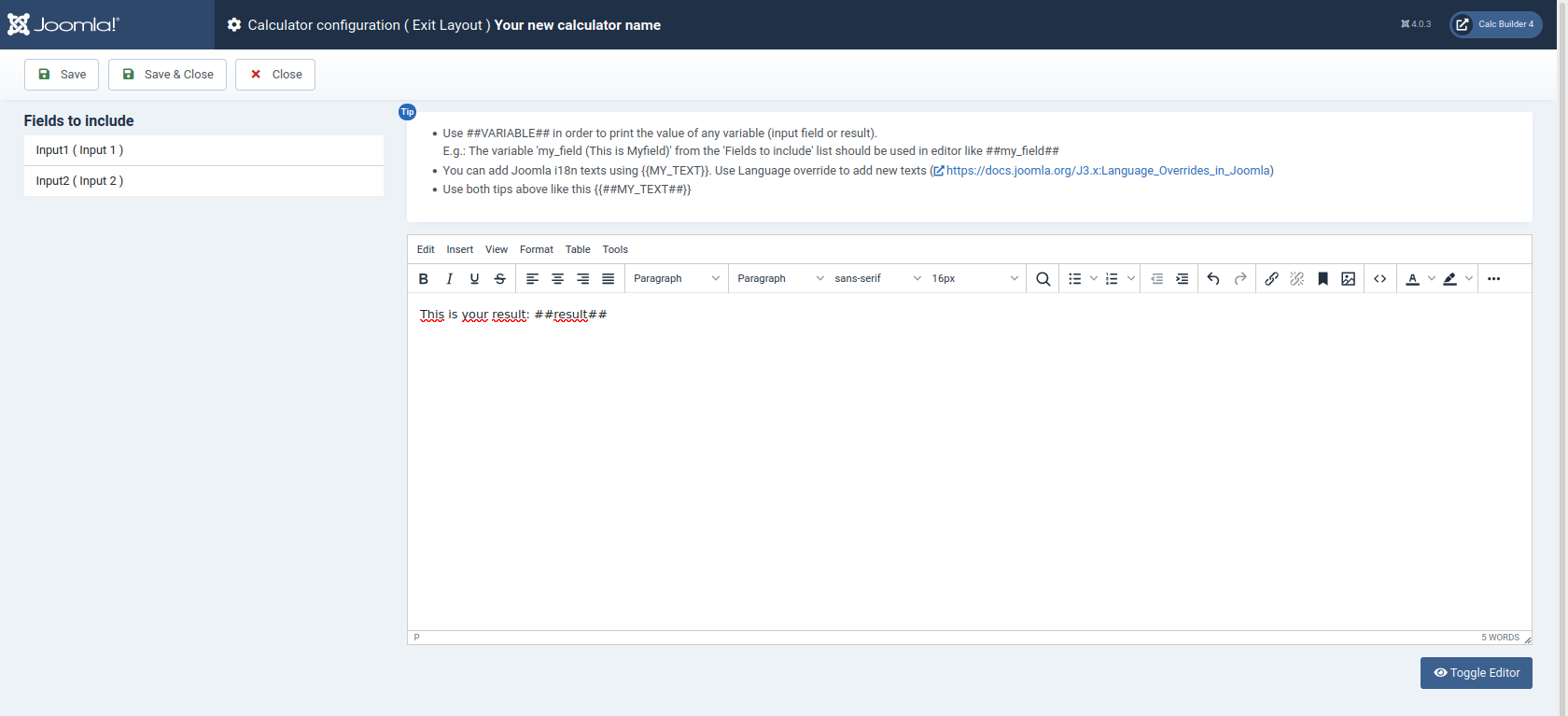 Calcbuilder for Joomla 4