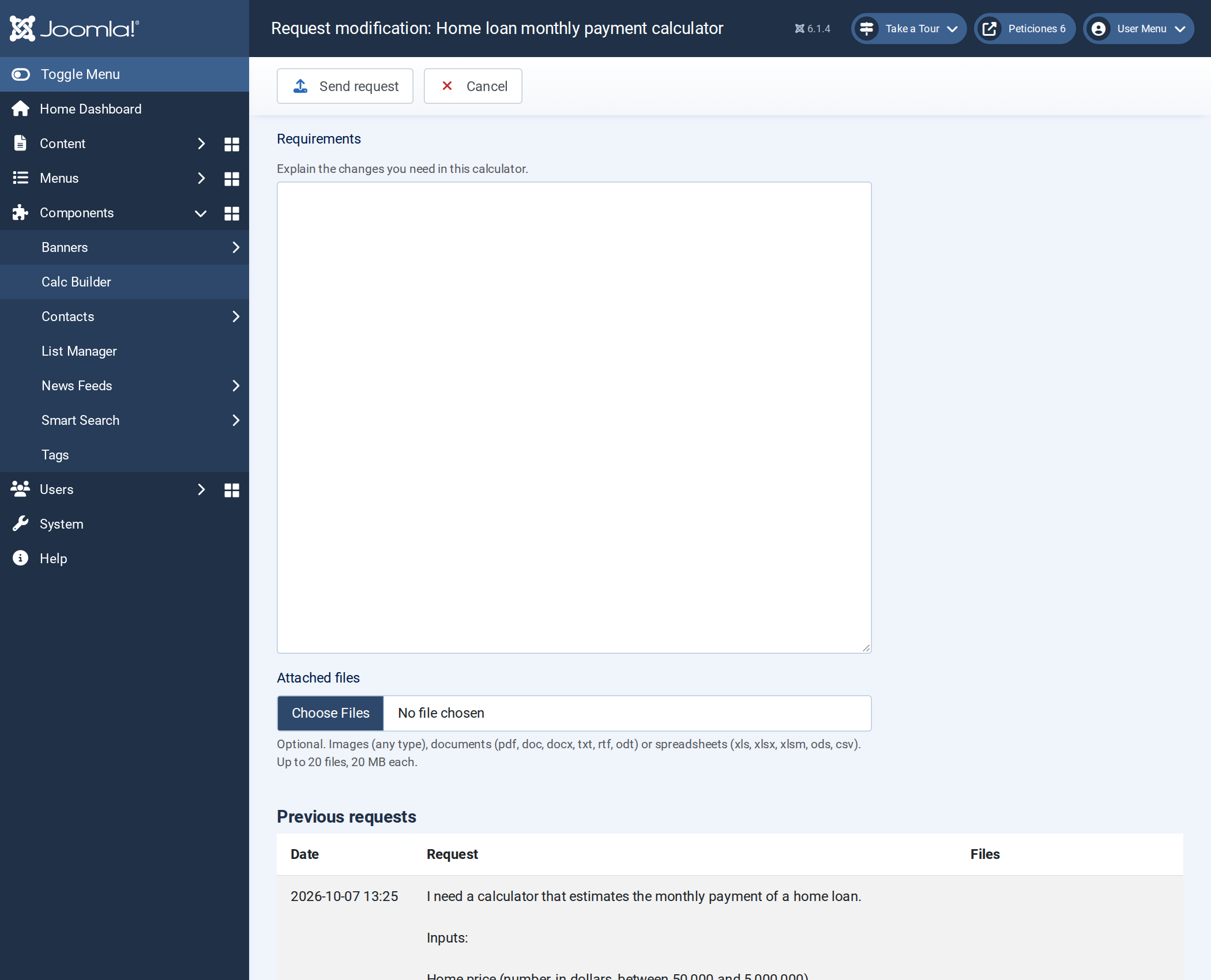 Request modification page Request modification page