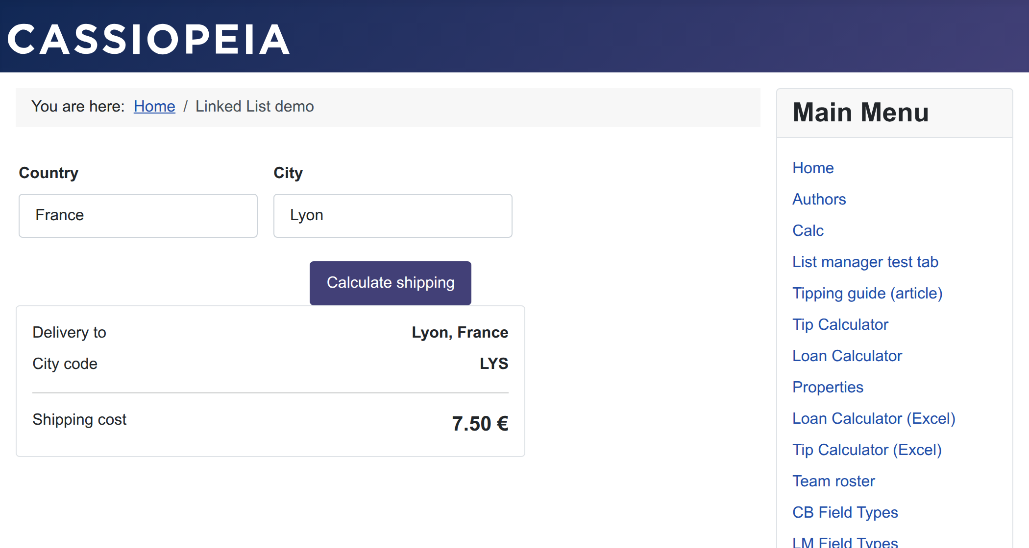 Country and City: the City list only shows French cities