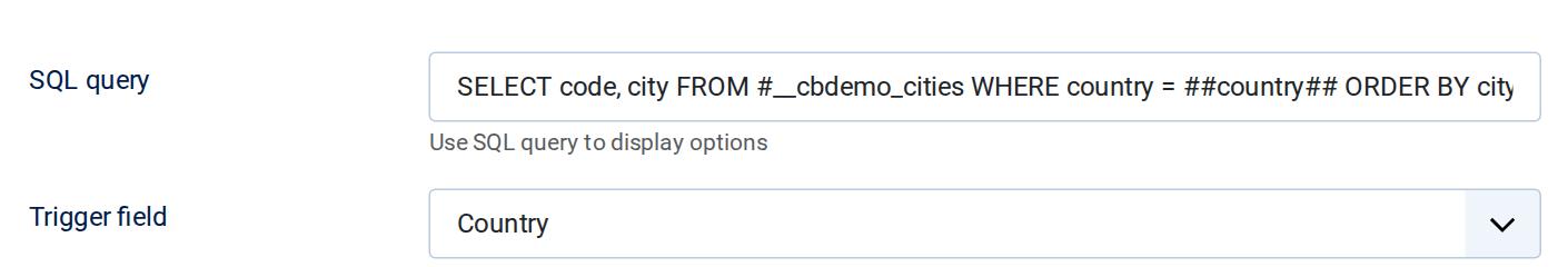SQL query and Trigger field = Country SQL query and Trigger field = Country