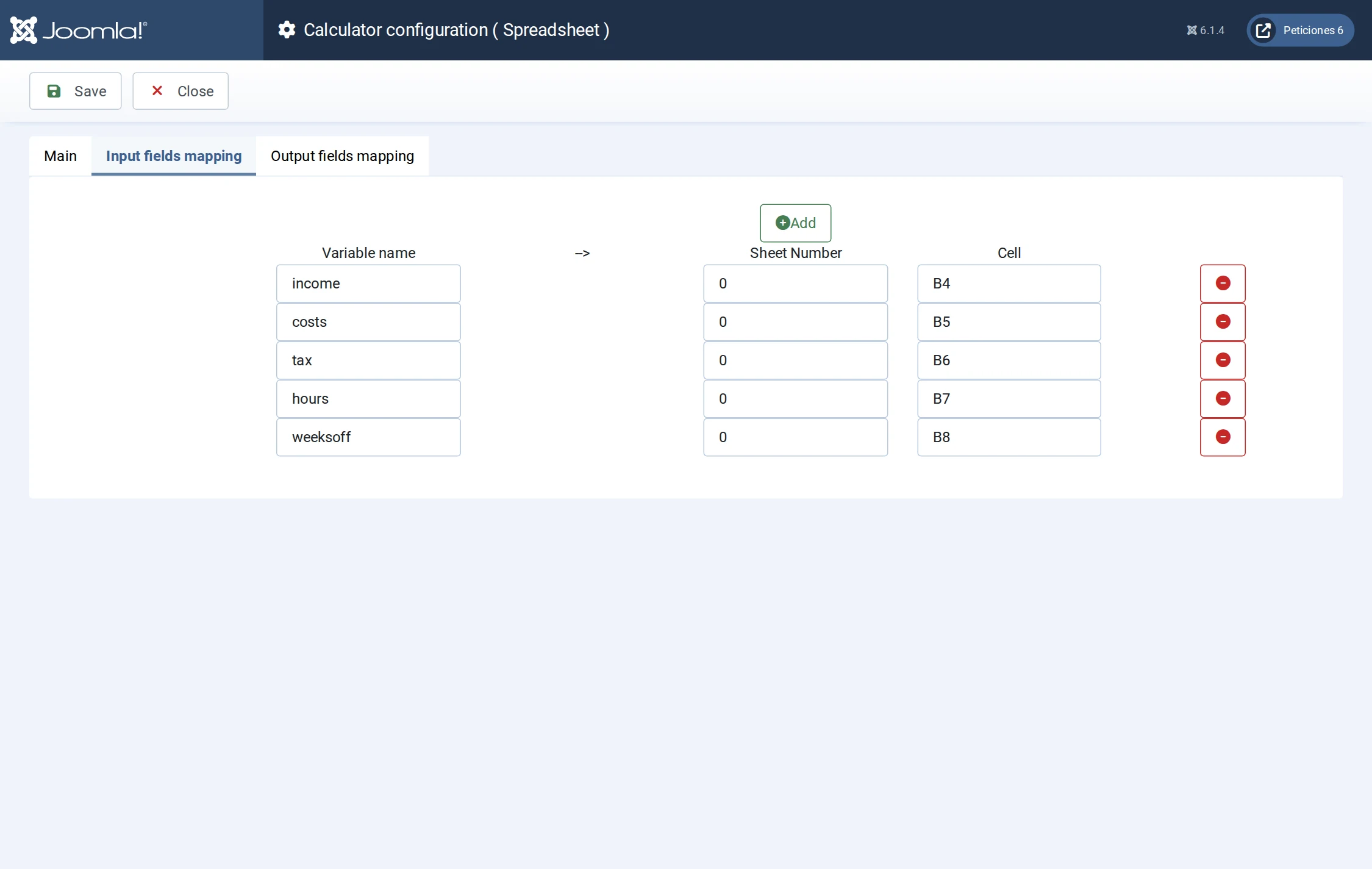Input fields mapping Input fields mapping