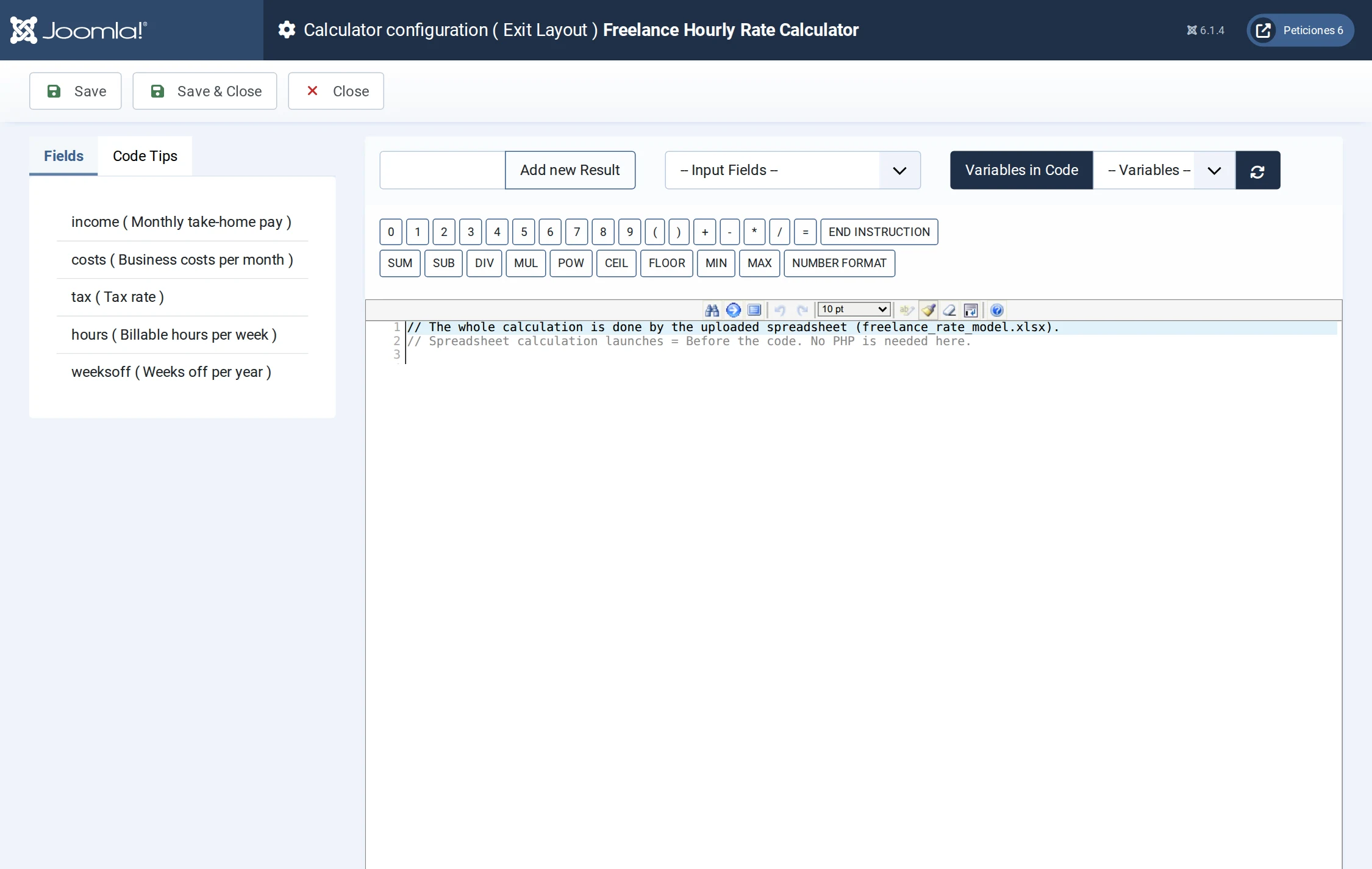 The PHP Code screen: nothing to write The PHP Code screen: nothing to write
