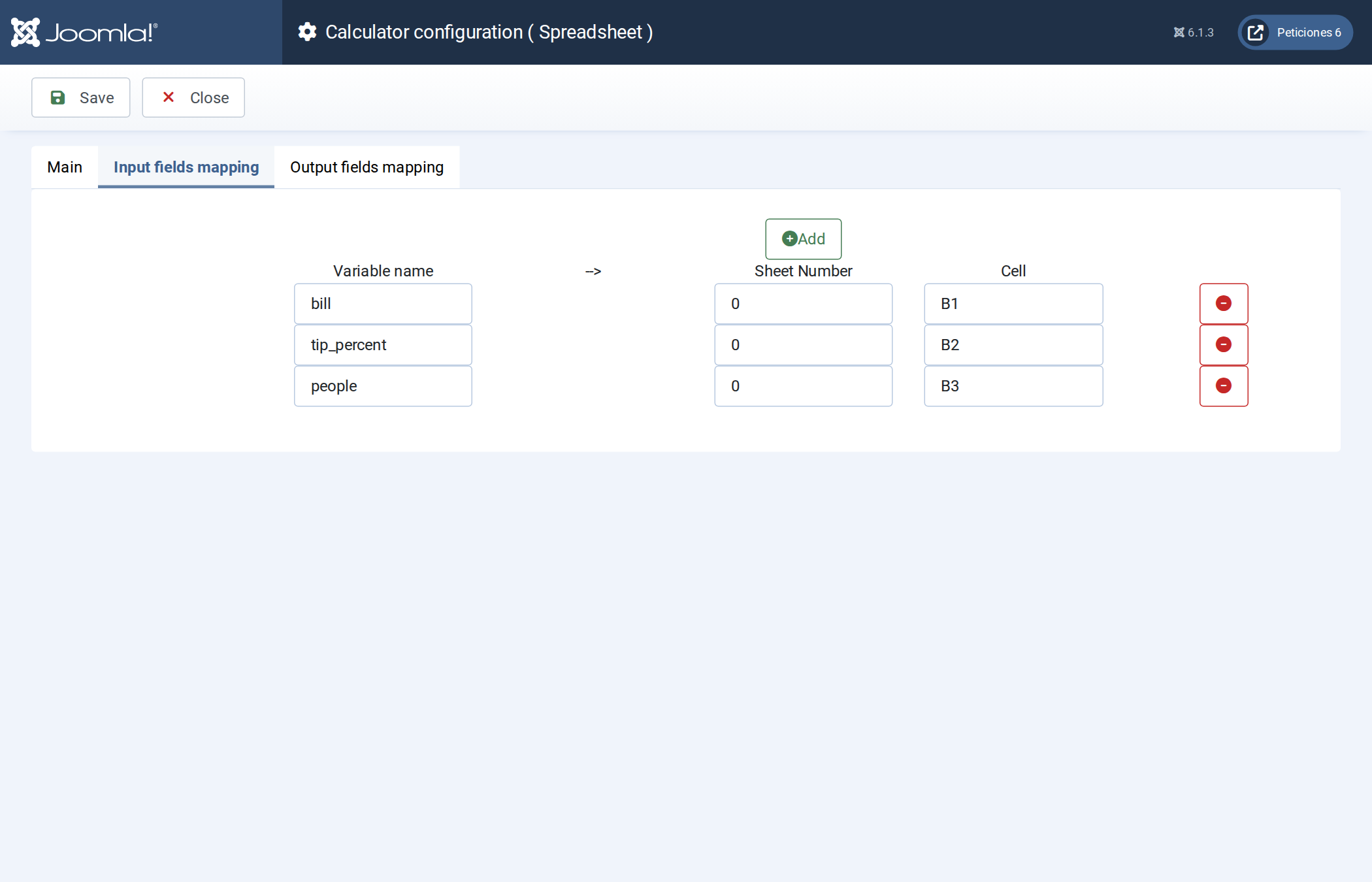 Input fields mapping