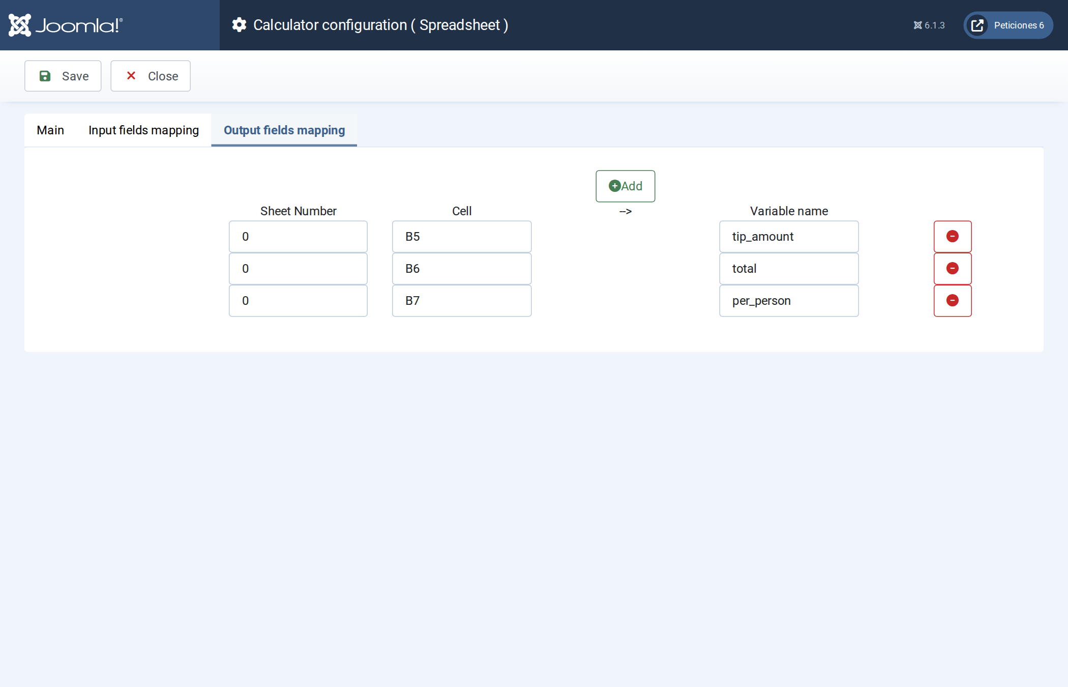 Output fields mapping