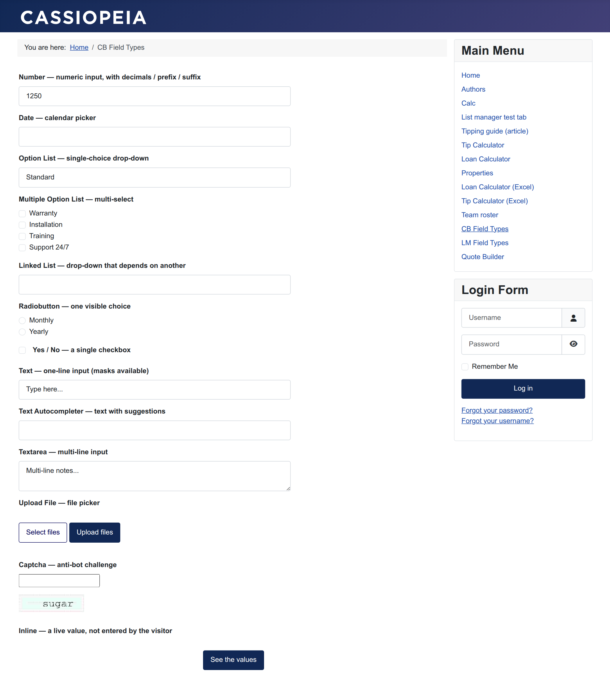 All Calc Builder field types on one form