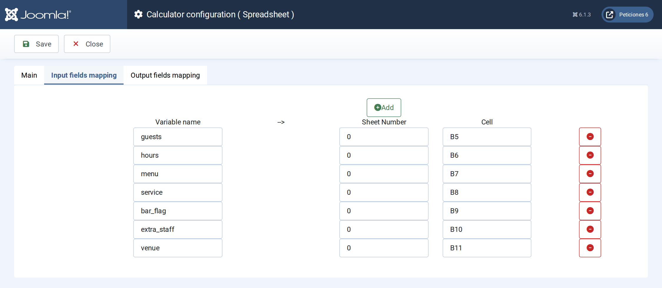 Event Catering Estimator - input field mapping