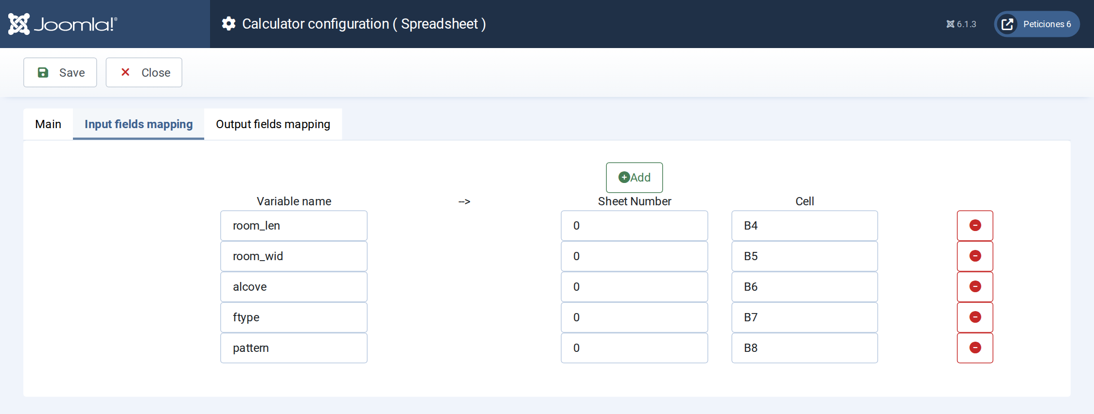 Flooring Material Estimator - input field mapping