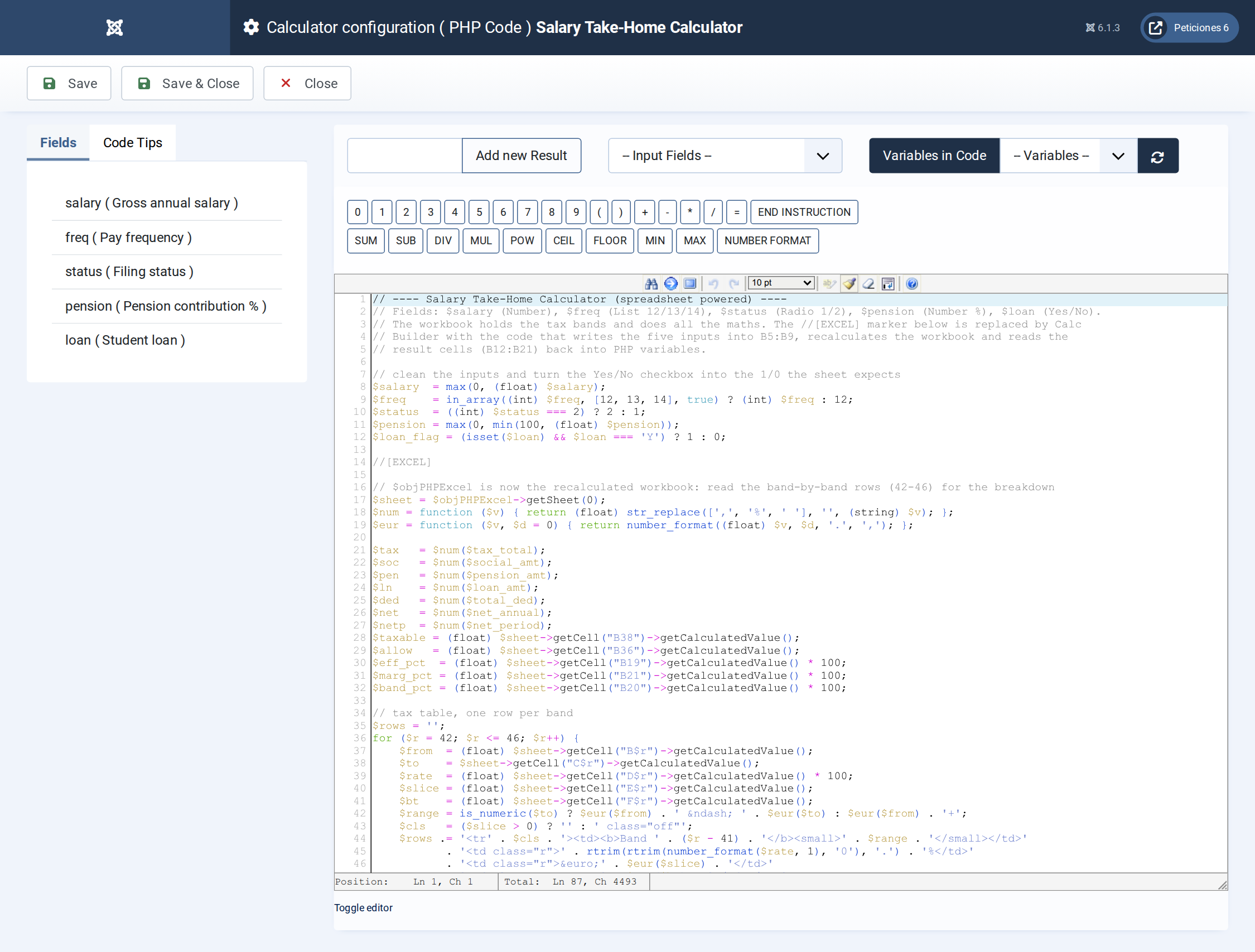 Salary Take-Home Calculator - PHP Code screen