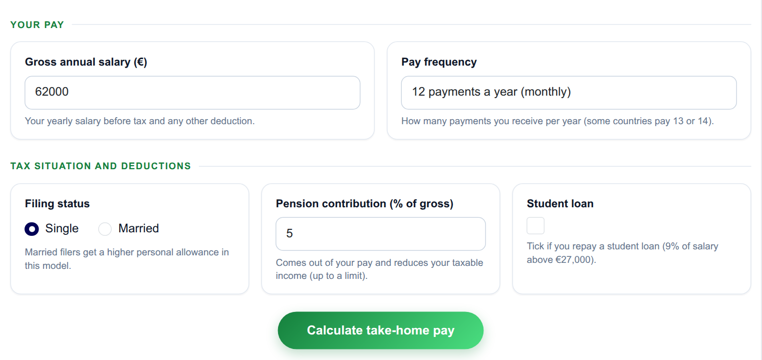 Salary Take-Home Calculator - input form on the frontend
