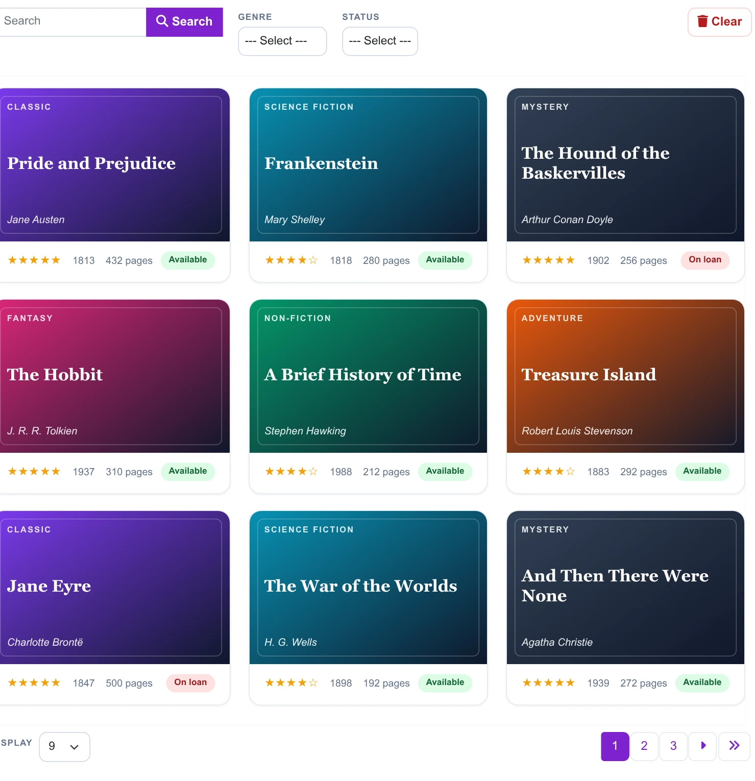 Book Library - the list on the frontend