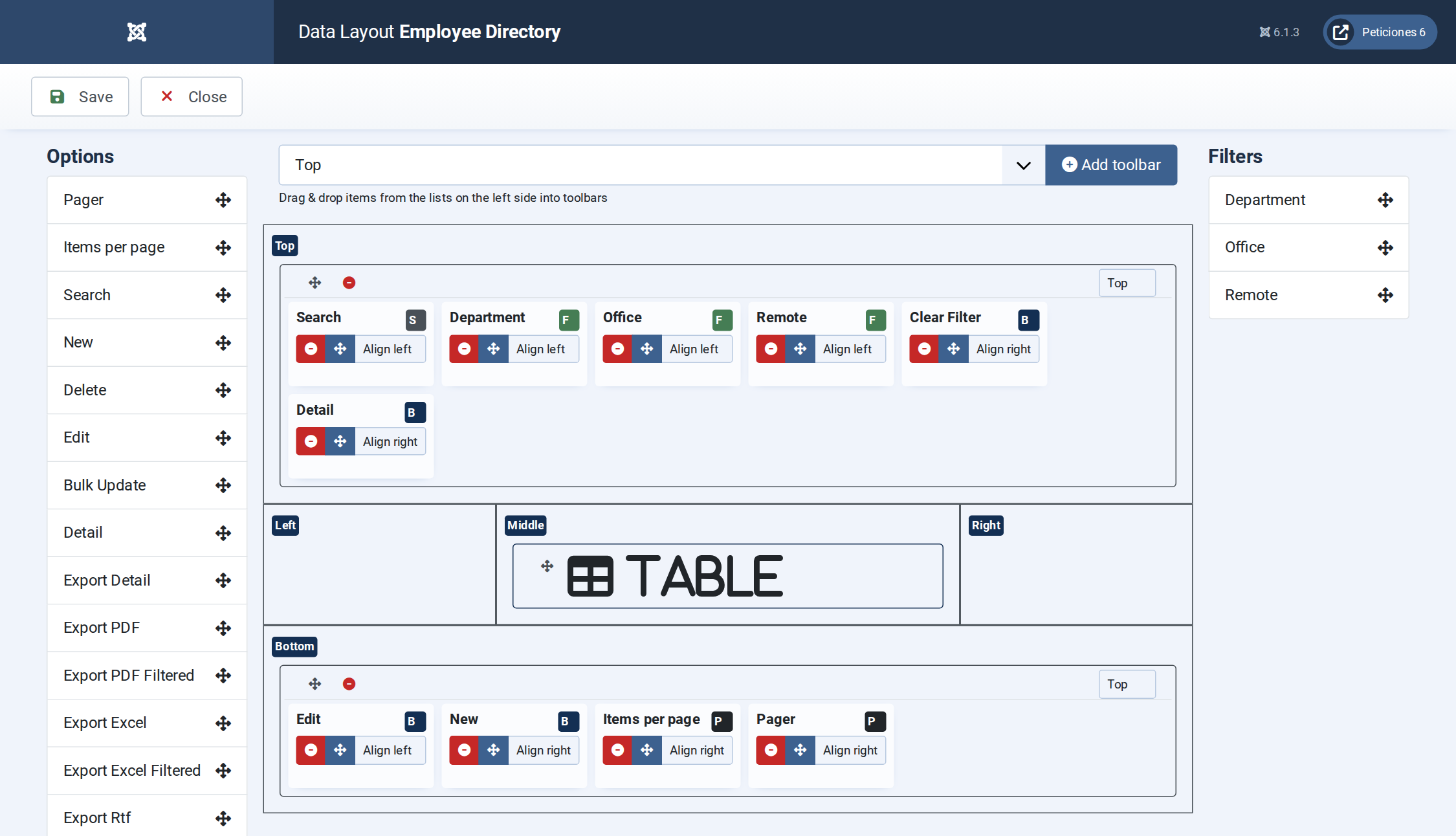 Employee Directory - Display configuration screen