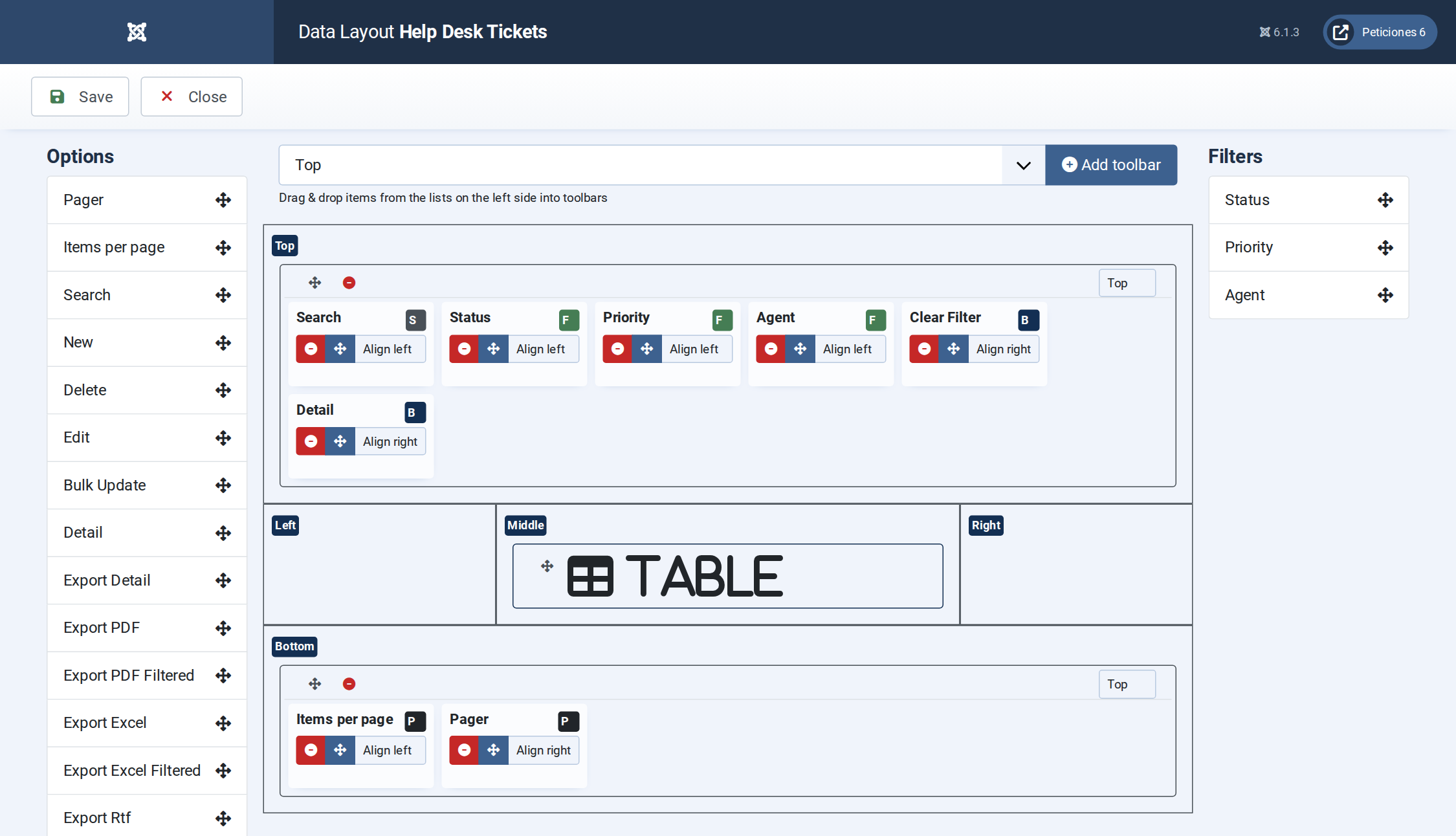 Help Desk Tickets - Display configuration screen