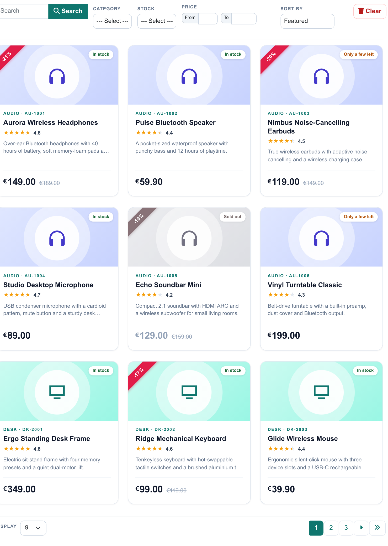 Product Catalog - the list on the frontend