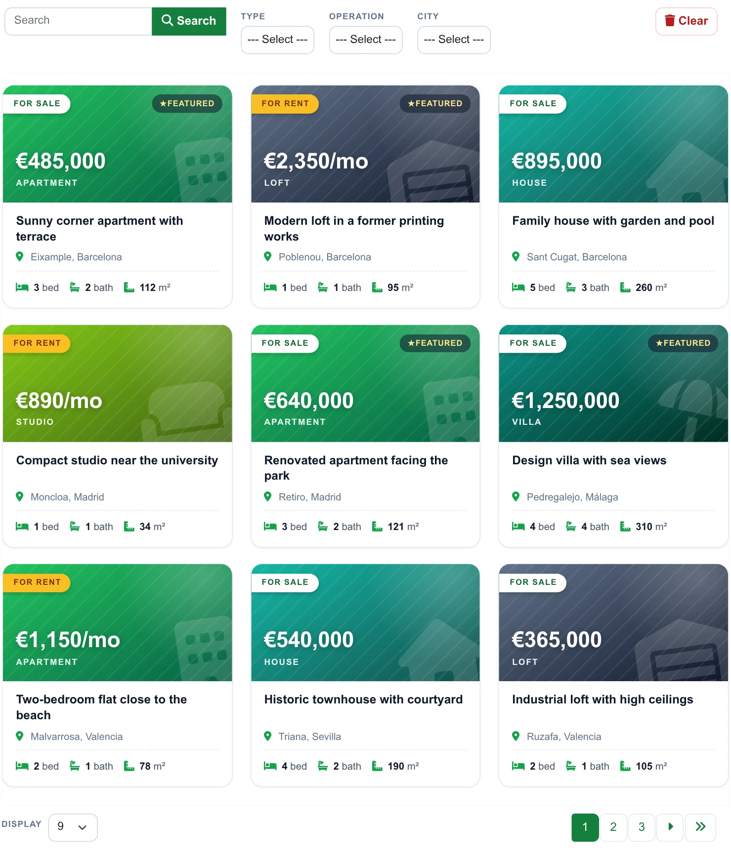 Real Estate Listings - the list on the frontend
