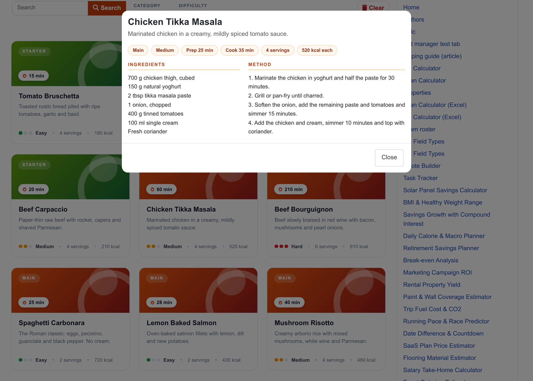 Recipe Collection - detail view