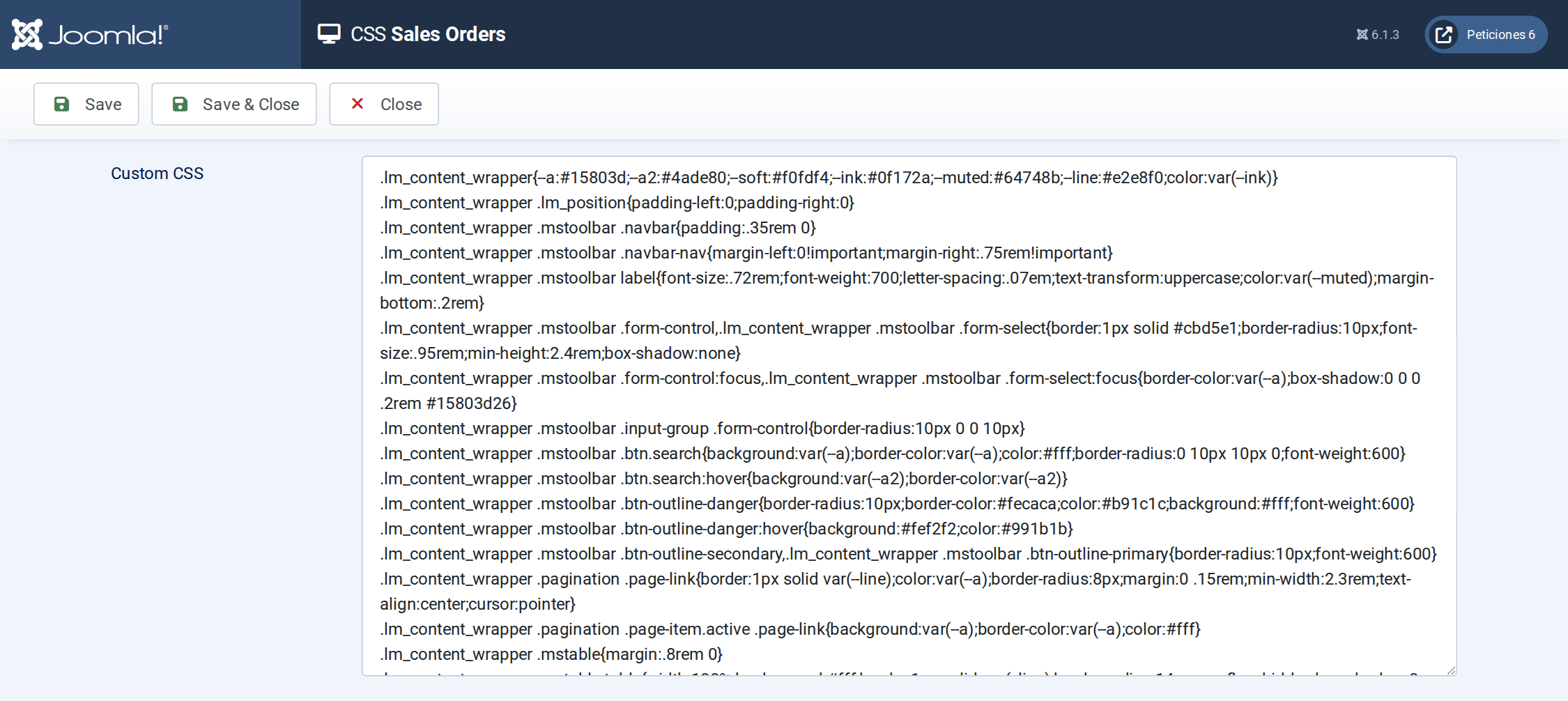 Sales Orders - CSS screen