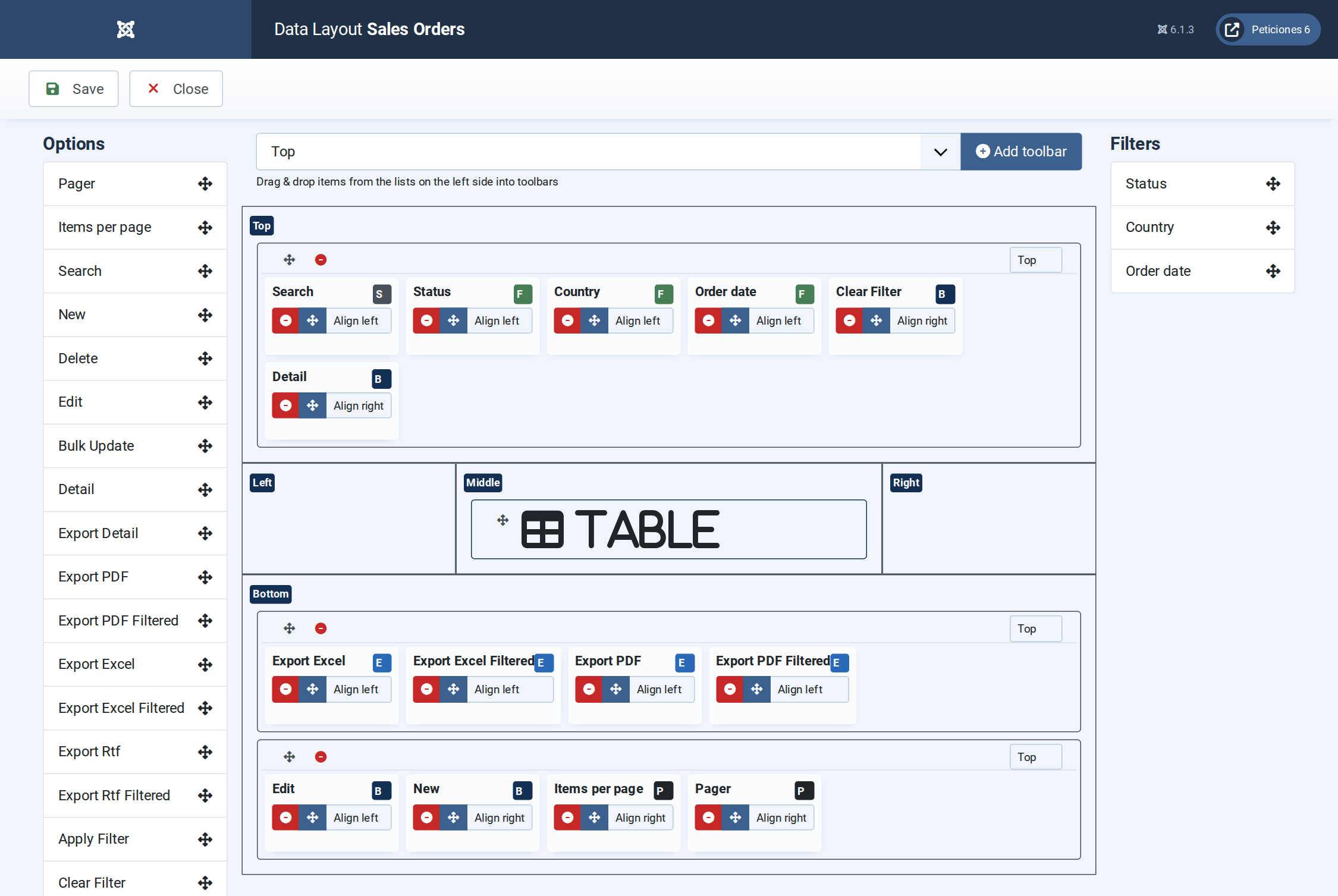 Sales Orders - Display configuration screen