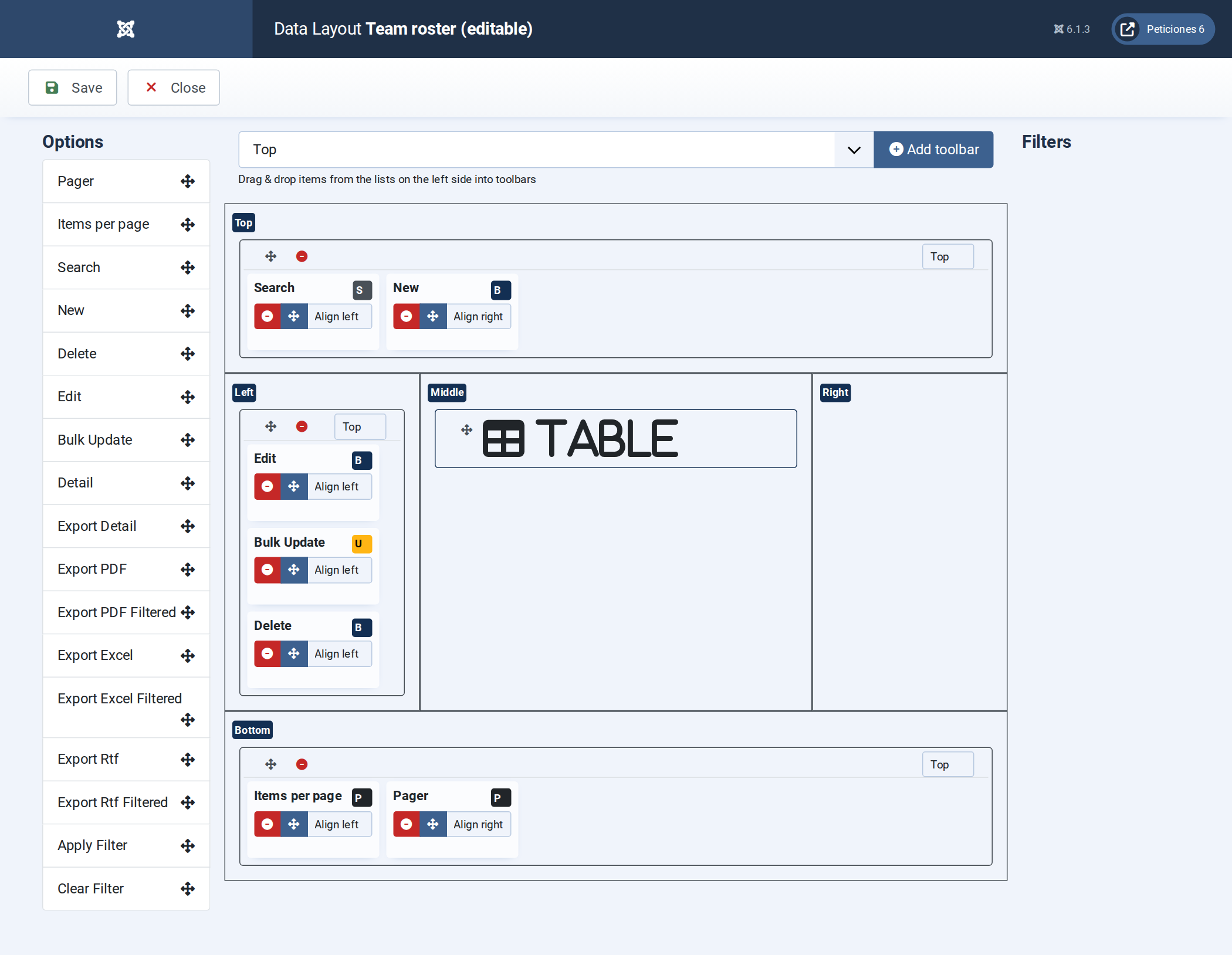 List B's Data Layout: the same table, now with New / Edit / Bulk Update / Delete buttons added.