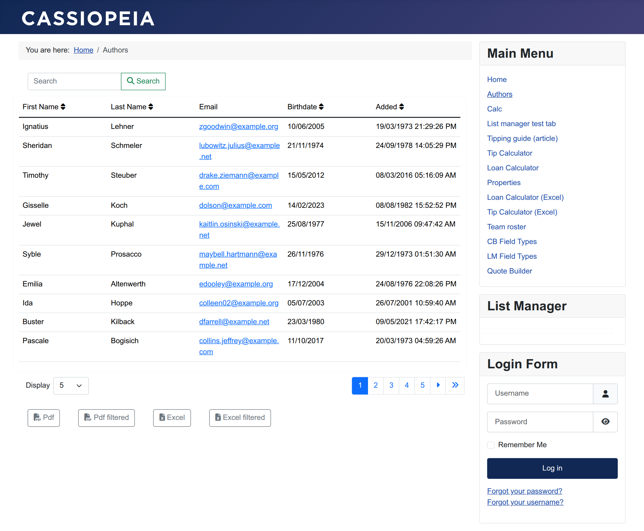 The Authors list on the front end