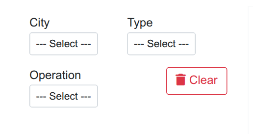 Front end: search box + filter drop-downs, populated automatically with the distinct values found in each column.