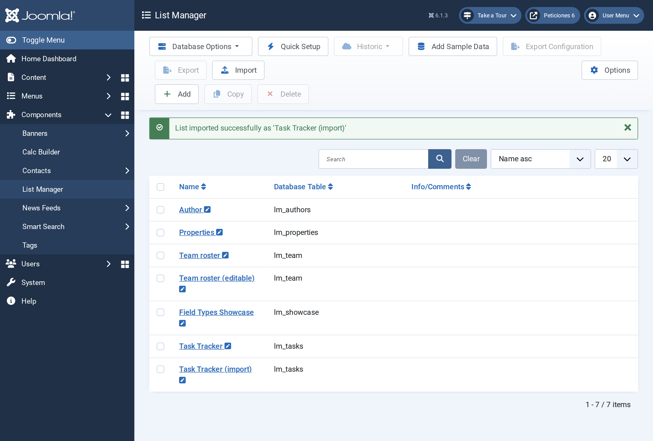 After importing a configuration file: List imported successfully as Task Tracker (import) After importing a configuration file: List imported successfully as Task Tracker (import)