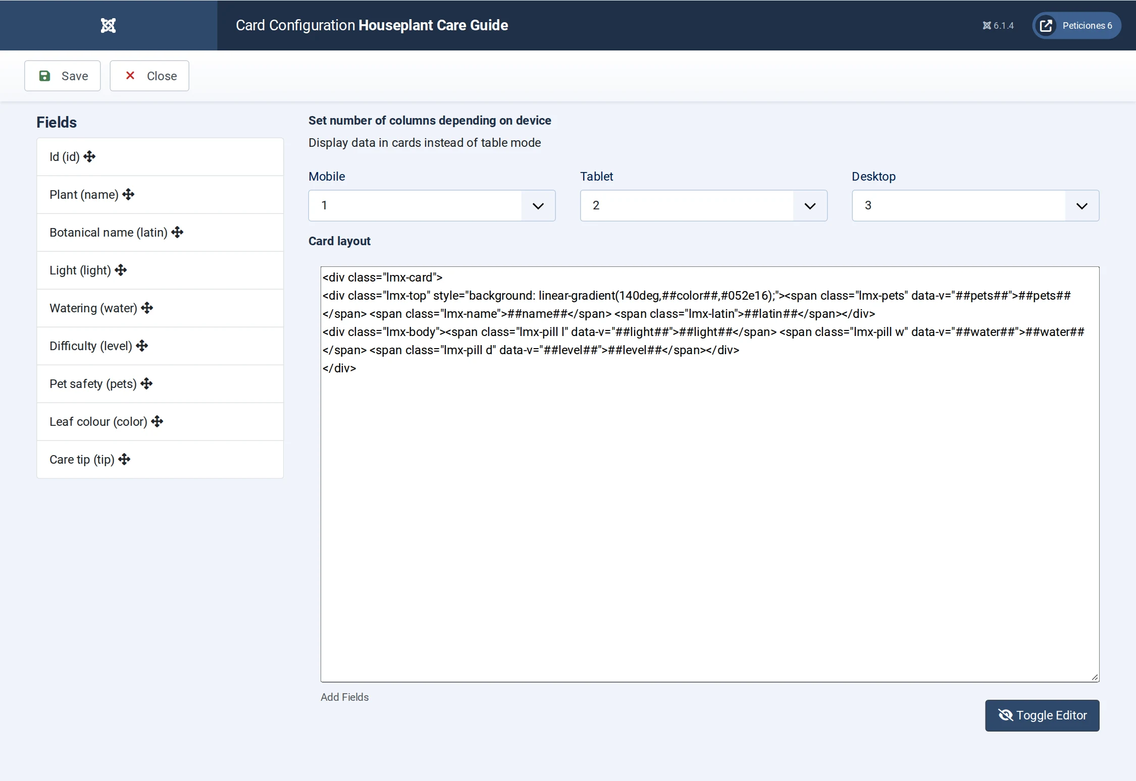 Card layout and HTML Card layout and HTML