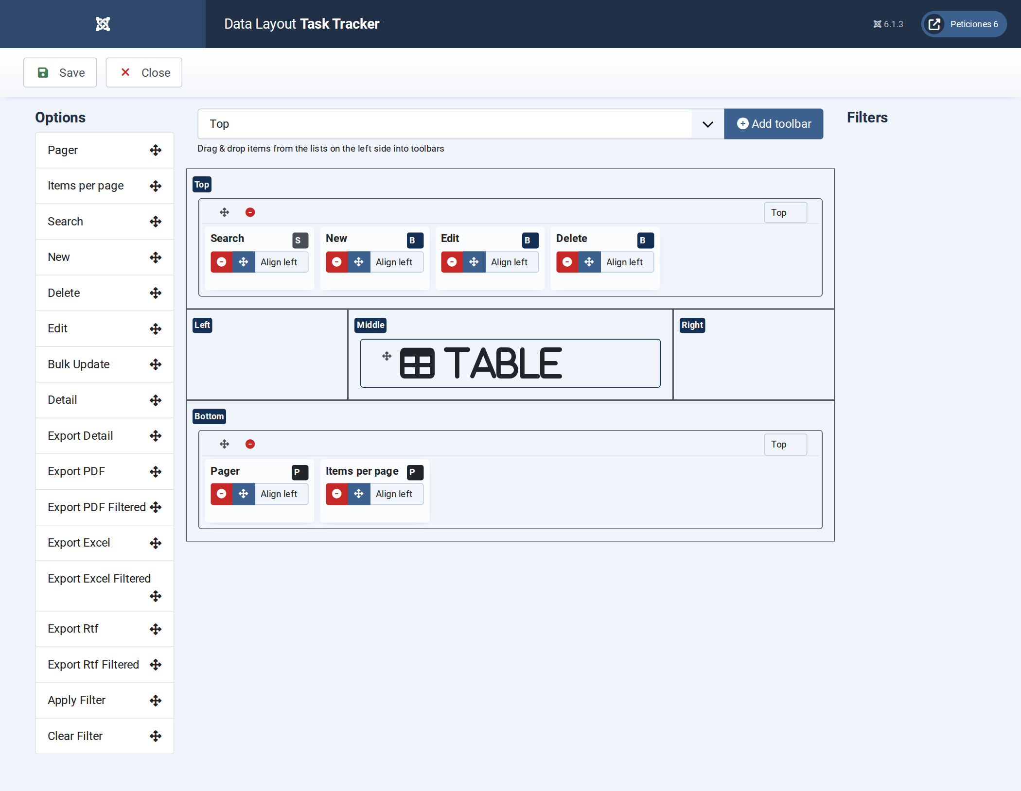The auto-generated Data Layout: Search/New/Edit/Delete on top, table in the middle, pagination at the bottom The auto-generated Data Layout: Search/New/Edit/Delete on top, table in the middle, pagination at the bottom