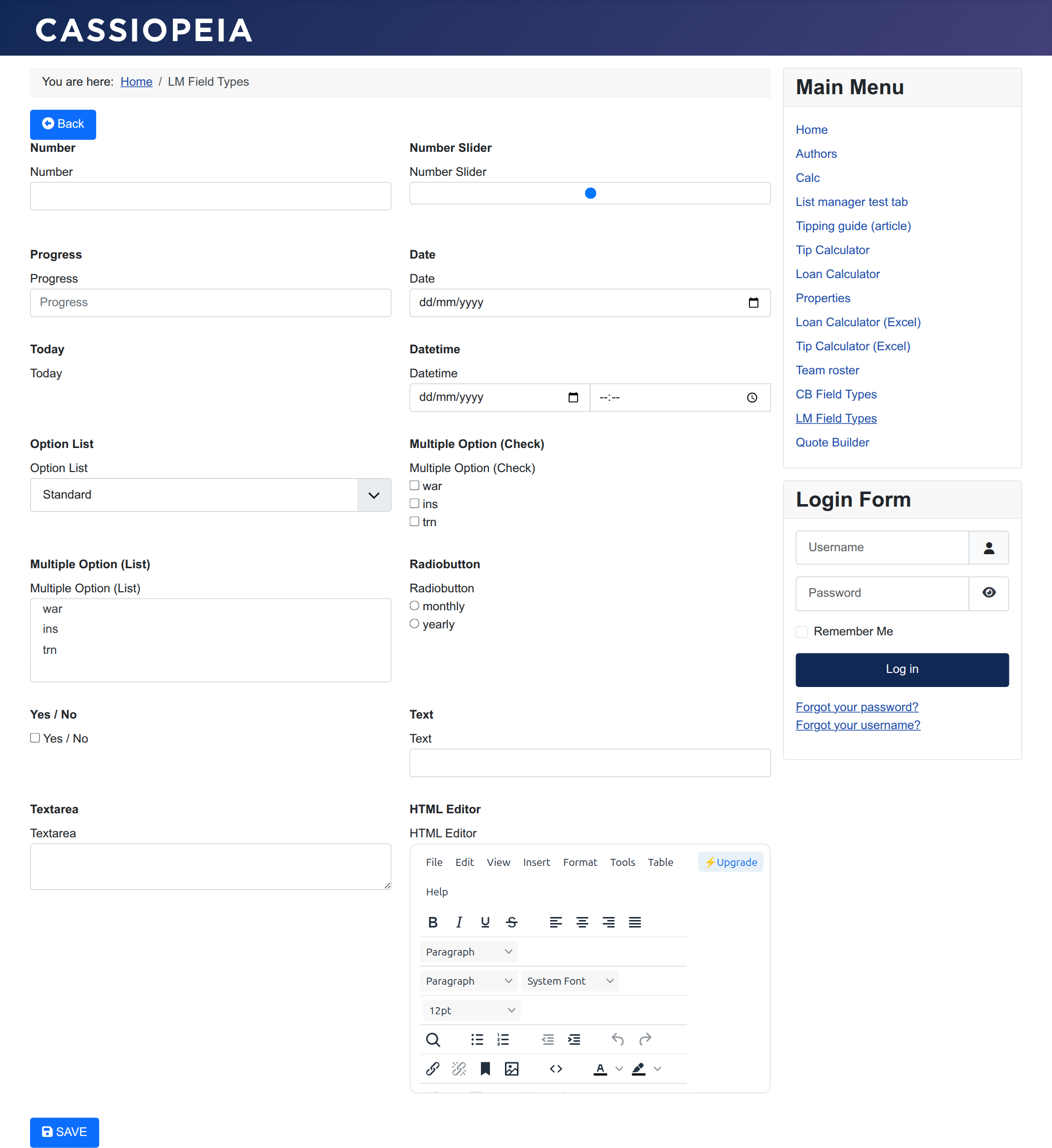 Every List Manager column type in one add/edit form